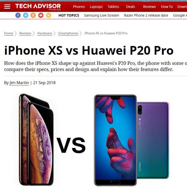 外媒評(píng)價(jià)iPhoneXS和華為P20 Pro拍照：華為是贏家！
