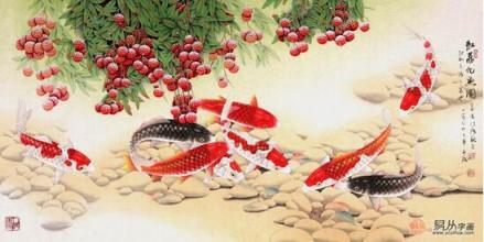 客廳掛什么畫招財(cái) 易從網(wǎng)力薦風(fēng)水畫九魚圖