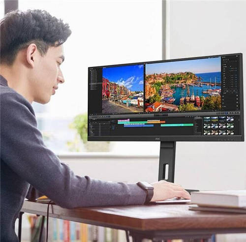 AOC P2系列21:9寬屏Q34P2商用顯示器，一屏盡覽開闊視野