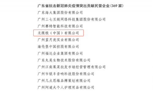 無(wú)限極獲評(píng)抗擊疫情突出貢獻(xiàn)企業(yè)