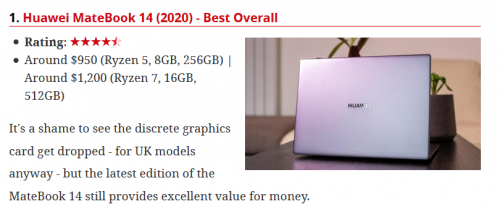 權(quán)威科技媒體Tech Advisor評(píng)選華為MateBook 14銳龍版“最佳全能筆記本”