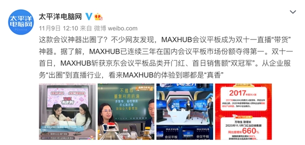 MAXHUB斬獲雙11天貓京東雙平臺(tái)排名雙第一，行業(yè)標(biāo)桿再獲市場(chǎng)認(rèn)可！