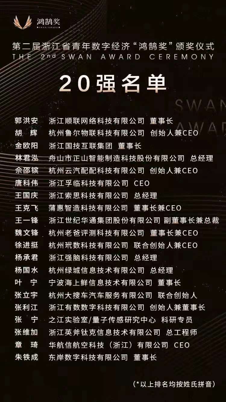 第二屆青年數(shù)字經(jīng)濟(jì)“鴻鵠獎(jiǎng)”頒獎(jiǎng)，順聯(lián)動(dòng)力郭洪安入選二十強(qiáng)