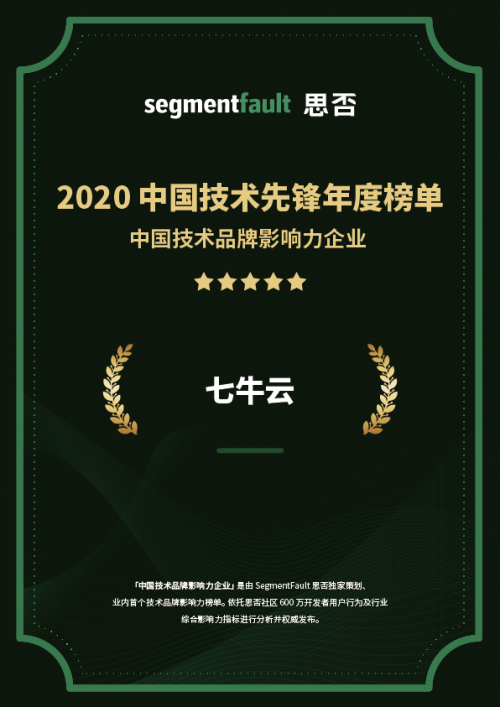 SegmentFault 發(fā)布「 2020 最受開發(fā)者歡迎的技術(shù)活動」，七牛云連獲 3 項認(rèn)可