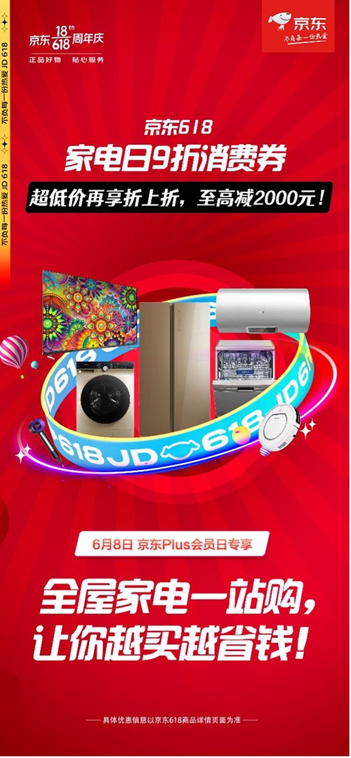 至高減2000元！京東PLUS會員日火爆開啟，京東618家電全場9折