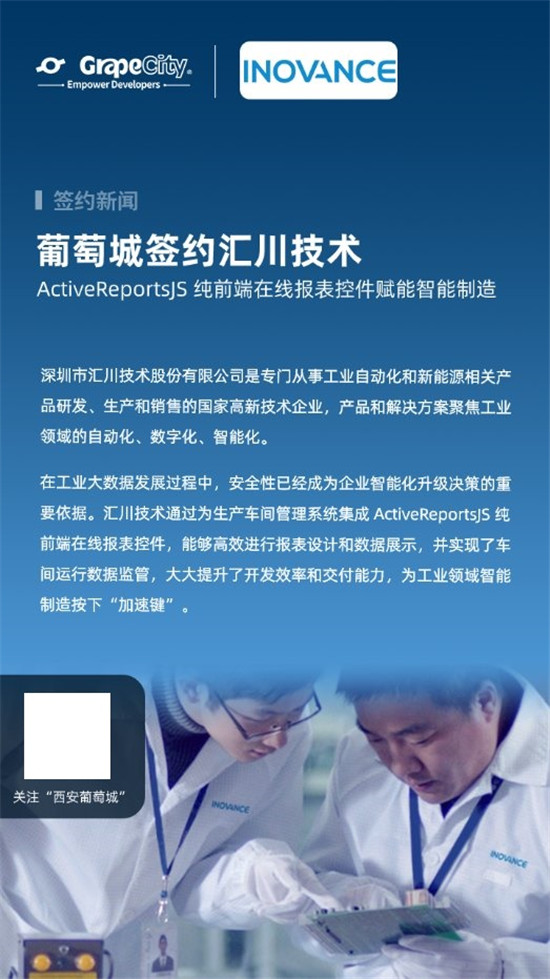 葡萄城攜手匯川技術(shù)，ActiveReportsJS報表控件賦能智能制造