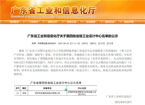 喜訊！安健科技獲評(píng)廣東省省級(jí)工業(yè)設(shè)計(jì)中心