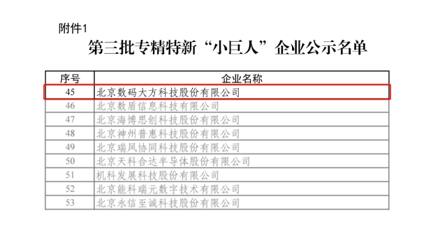 國(guó)家級(jí)！數(shù)碼大方入選工信部專精特新“小巨人”企業(yè)