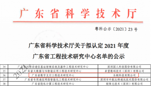 移卡集團(tuán)旗下樂(lè)刷科技入選廣東省工程技術(shù)研究中心名單！