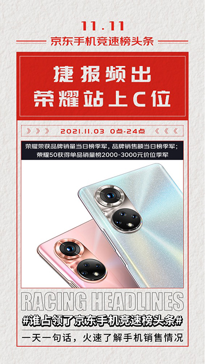 京東11.11手機競速榜反轉不斷 榮耀成功逆襲殺進品牌銷量前三