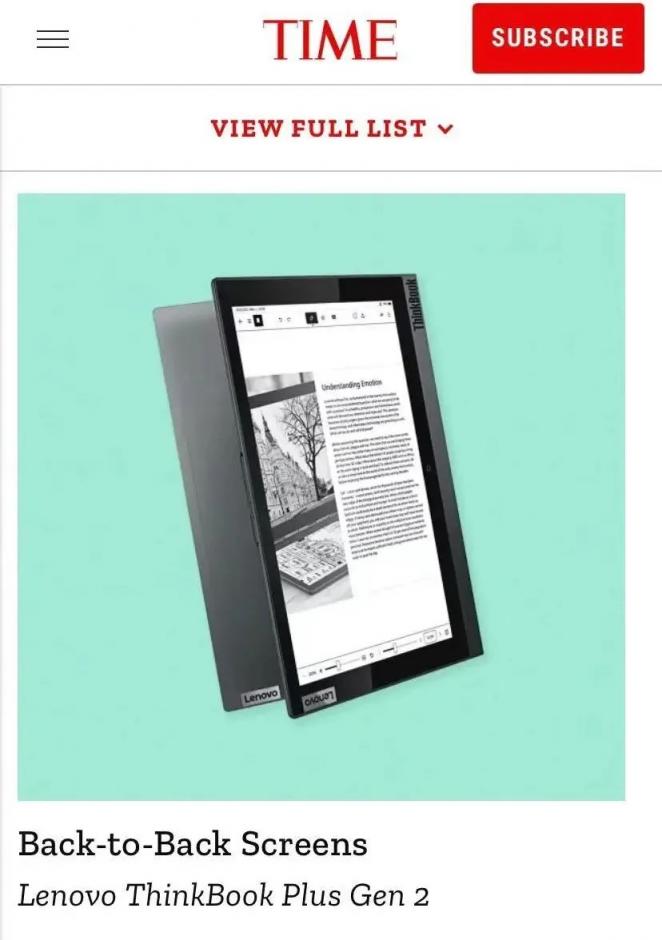 創(chuàng)新墨水屏設(shè)計，ThinkBook Plus 2榮獲“2021年的100項最佳發(fā)明”