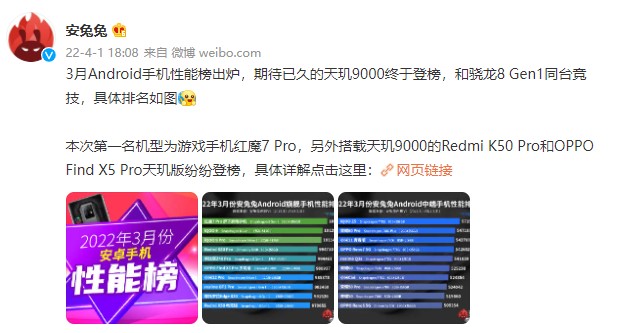 天璣9000性能太剛了！多款旗艦機(jī)成功殺進(jìn)安兔兔安卓旗艦榜前十