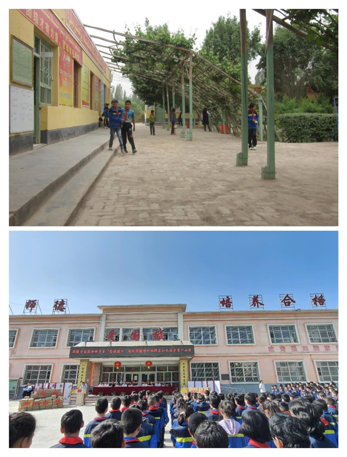 伽師縣江巴孜鄉(xiāng)第一小學的辦學條件越來越好，小平房變成了教學樓.jpg