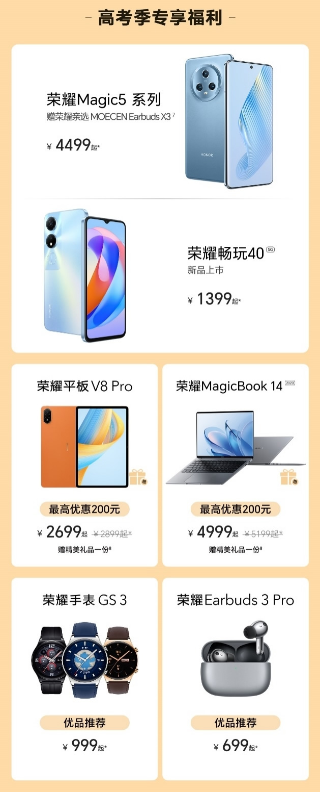 六月高考季，榮耀推出購新機享6重禮等鉅惠活動，相伴考生金榜題名.jpg
