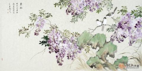 名家國(guó)畫紫藤圖，美女畫家許芬紫藤花鳥畫賞析