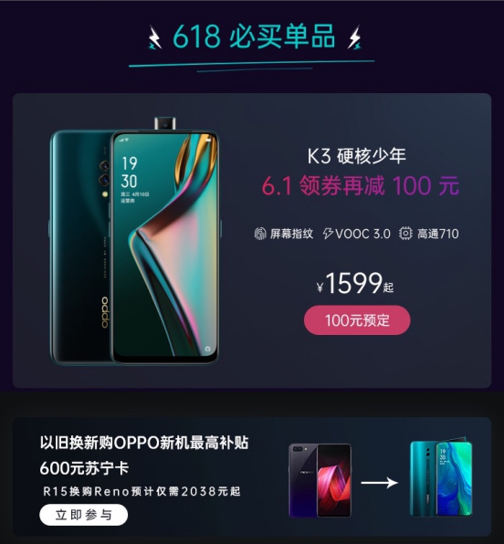 蘇寧618以舊換新OPPO新品直減千元？Reno 2038元起