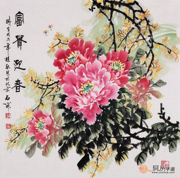 臥室掛畫之牡丹畫，寫意牡丹畫家石開作品欣賞