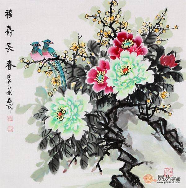臥室掛畫之牡丹畫，寫意牡丹畫家石開作品欣賞