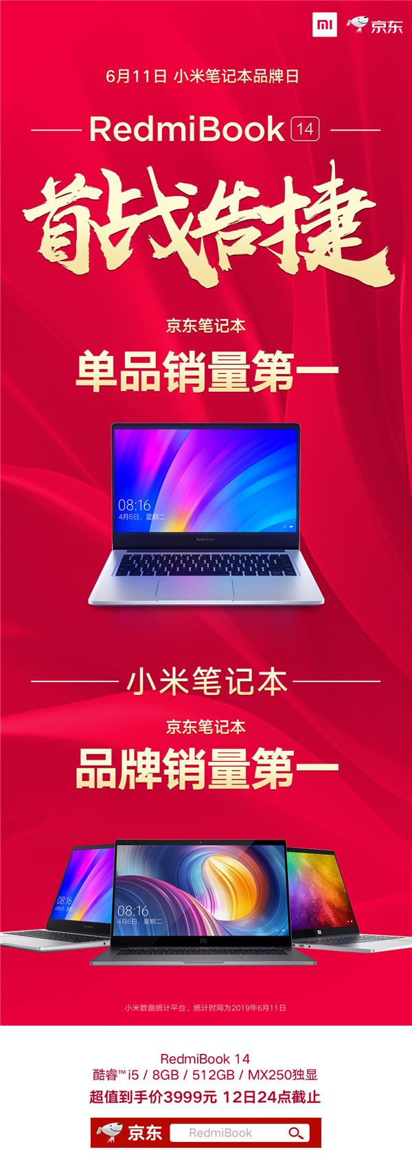 RedmiBook 14首賣斬獲雙冠王， 6月18日限時(shí)特惠3999元