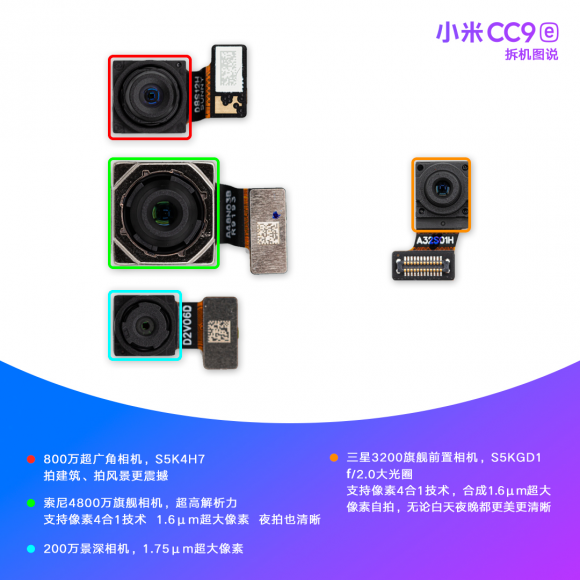 小米CC9e整機(jī)拆解，前置3200萬(wàn)+4800萬(wàn)超廣角AI三攝讓美無(wú)處可藏