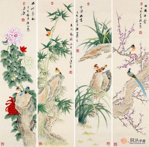 客廳背景墻上的掛畫(huà)，名家手繪花鳥(niǎo)國(guó)畫(huà)更受歡迎
