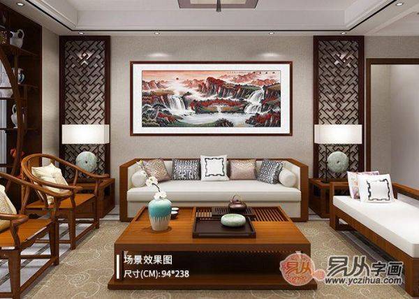 客廳沙發(fā)背景墻掛什么畫好，手繪山水當顏值與風水的完美結(jié)合