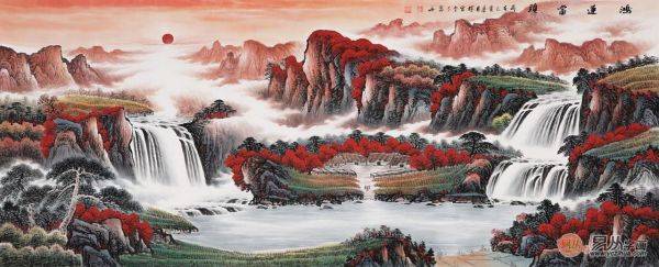 客廳沙發(fā)背景墻掛什么畫好，手繪山水當顏值與風水的完美結(jié)合