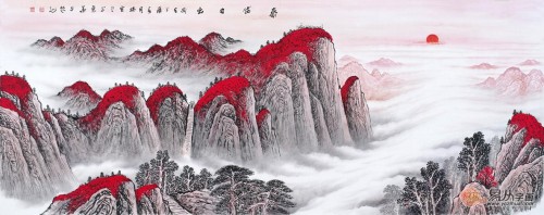 沙發(fā)背景墻上裝飾畫，手繪山水高雅藝術(shù)有品位