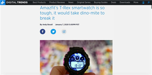 軍標(biāo)認(rèn)證+戶外風(fēng)格，華米科技 Amazfit T-Rex 手表媒體口碑持續(xù)走高