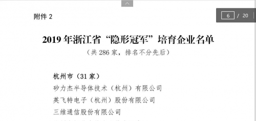 和也入選2019年浙江省“隱形冠軍”培育企業(yè)