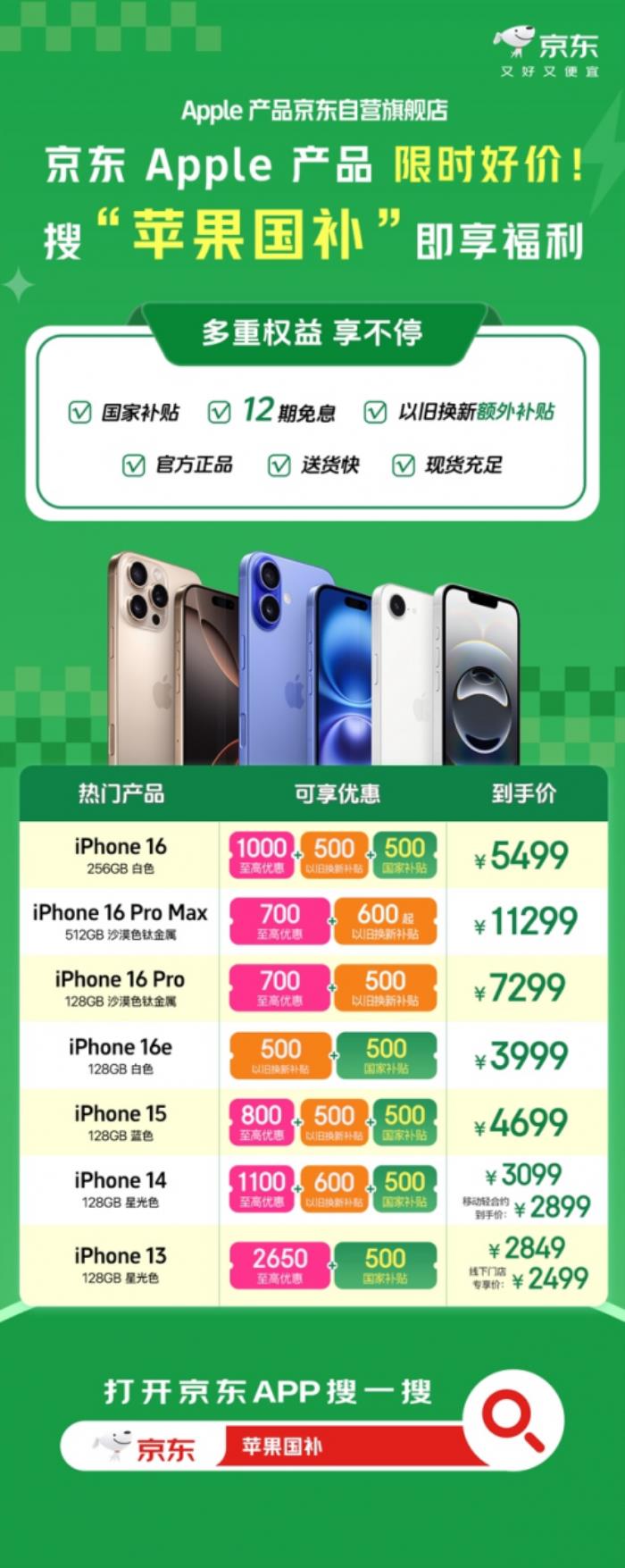 京東“國補(bǔ)”疊加以舊換新“雙補(bǔ)”火力全開！iPhone 16立減1500
