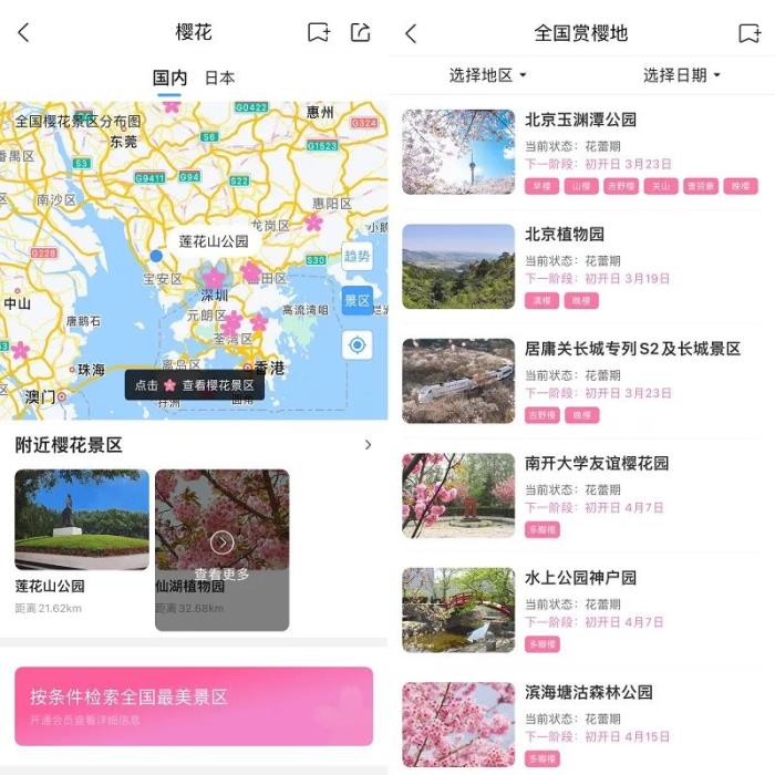春日繁花上線！墨跡天氣預(yù)報(bào)App推出賞花路線動(dòng)態(tài)地圖