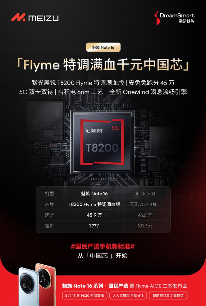 國(guó)內(nèi)首款 TüV 南德 60 個(gè)月流暢認(rèn)證手機(jī) 魅族 Note 16 系列核心參數(shù)曝光
